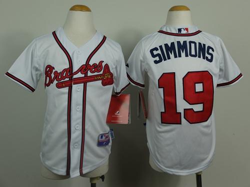 Braves #19 Andrelton Simmons White Cool Base Stitched Youth MLB Jersey - Click Image to Close